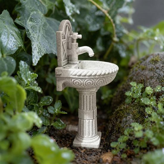 Yousheng Miniature Bathroom Sink Model, Vintage Roman Column Pedestal Round Wash Basin Dollhouse Accessory for Micro Landscape, DIY Crafts