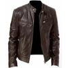 Men's Faux Leather Jacket Stand Collar Punk Motorcycle Coat Teen Boys Biker Leather Outerwear Male Casual Streetwear Jacket