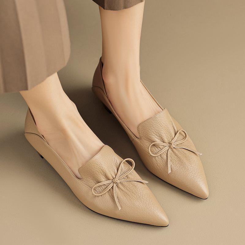 Fashion 2025 new Genuine leather retro pumpslady elegant shoes Women's pointed Toe mid Heels shoes women simple comfotable shoes