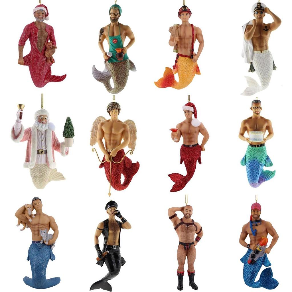 Male Colorful Cartoon Mermaid Pendant Christmas Hanging Decoration For Tree And Car Acrylic Material Cartoon Style Shape Mermaid