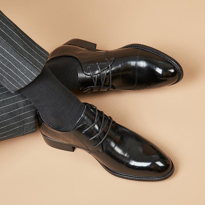 First Layer Cowhide New Black Japanese and Korean Pointed Business Formal Wear Leather Shoes Men's Leather Casual Derby Shoes Lace-up Fashion