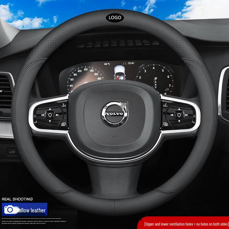 Premium Leather Steering Wheel Cover for Volvo XC40, XC60, XC90, S60, S90 - All Seasons