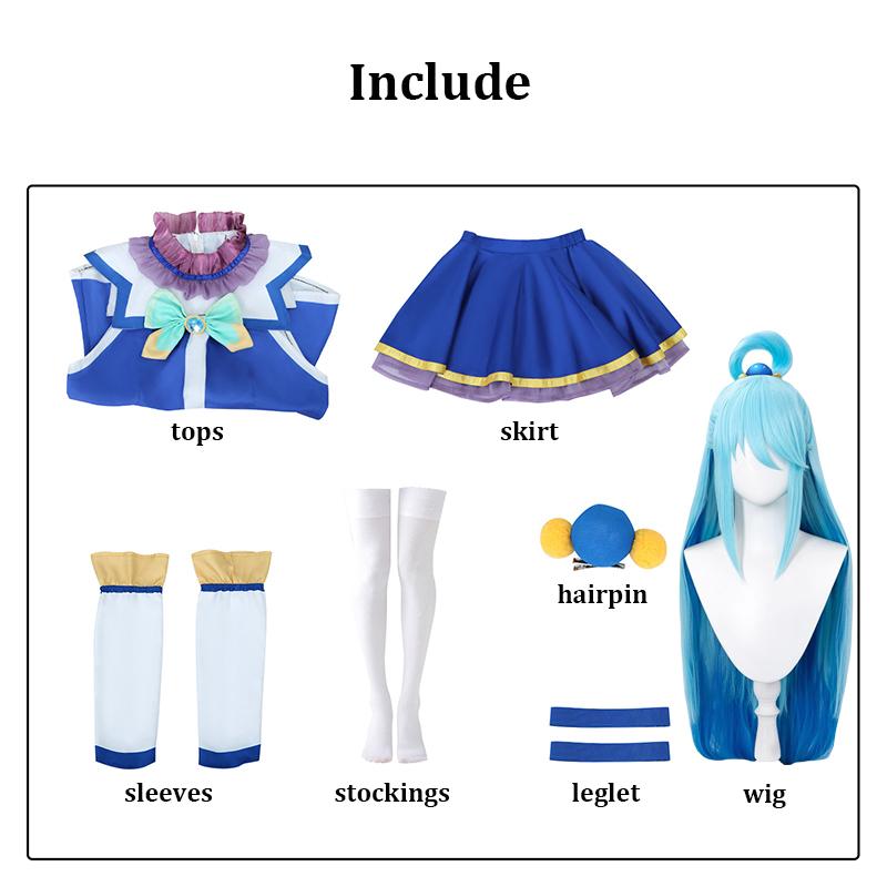 Aqua Cosplay Konosuba God`s Blessing on This Wonderful World Cosplay Costume Wig Women Anime Comic Party Role Playing Outfits