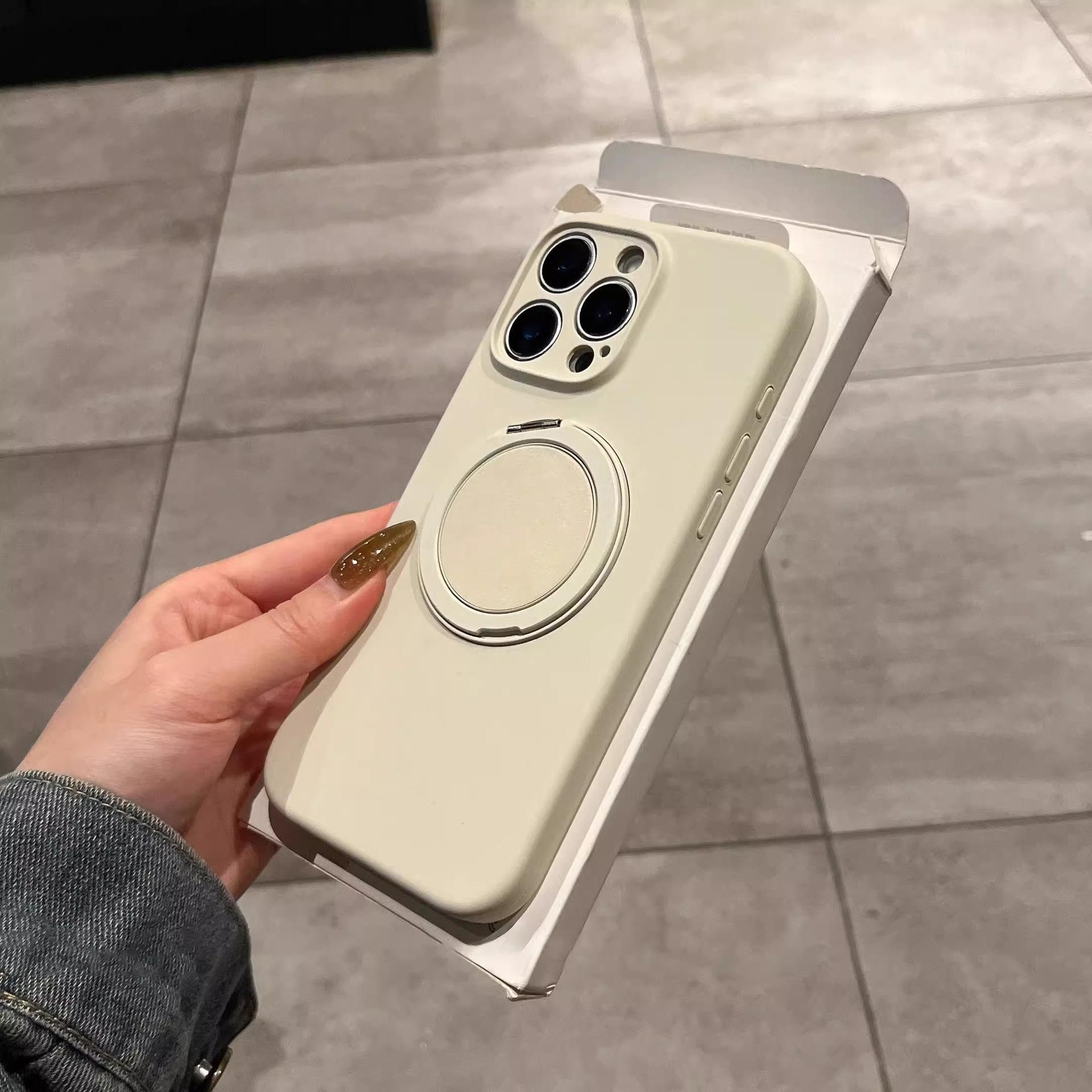 

Suitable for IPhone 16 Liquid Silicone 360 degree Rotating Magnetic Stand Phone Case and Apple 15 Perforated Protective Case iPhone 16