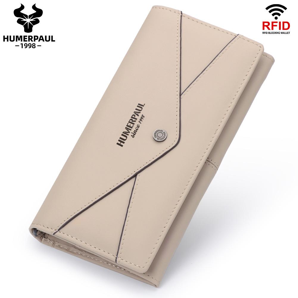 Humerpaul The First Layer of Cowhide Ladies Clutch, Large-capacity RFID Anti-theft Swipe Multi-card Wallet with Photo Window