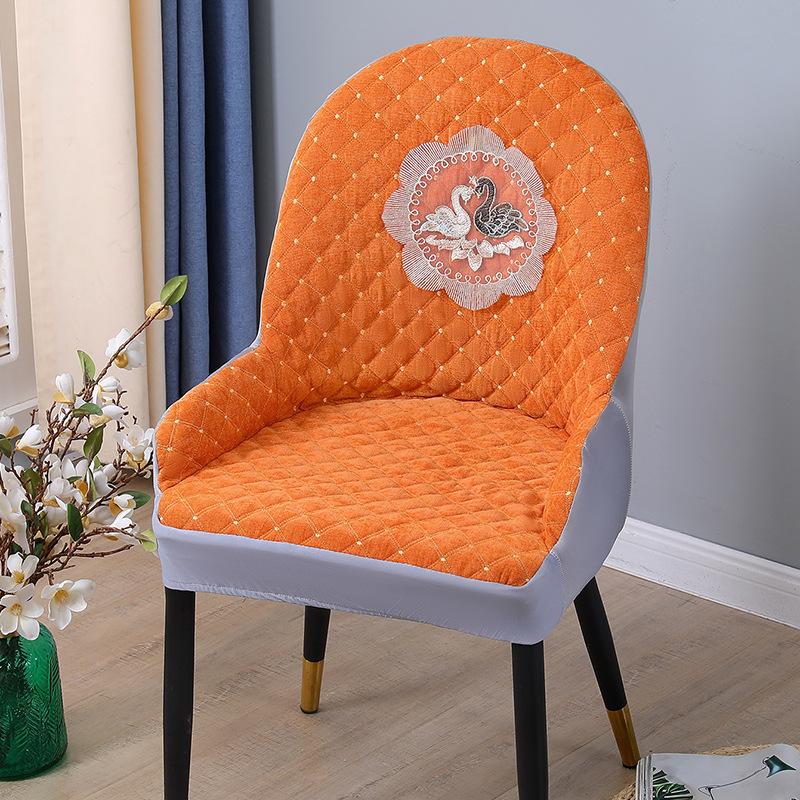 Nordic One-piece Dining Chair Cover Household Elastic Chair Set Dining Table Fabric Stool Set Simple Modern Large Curved Chair Cover