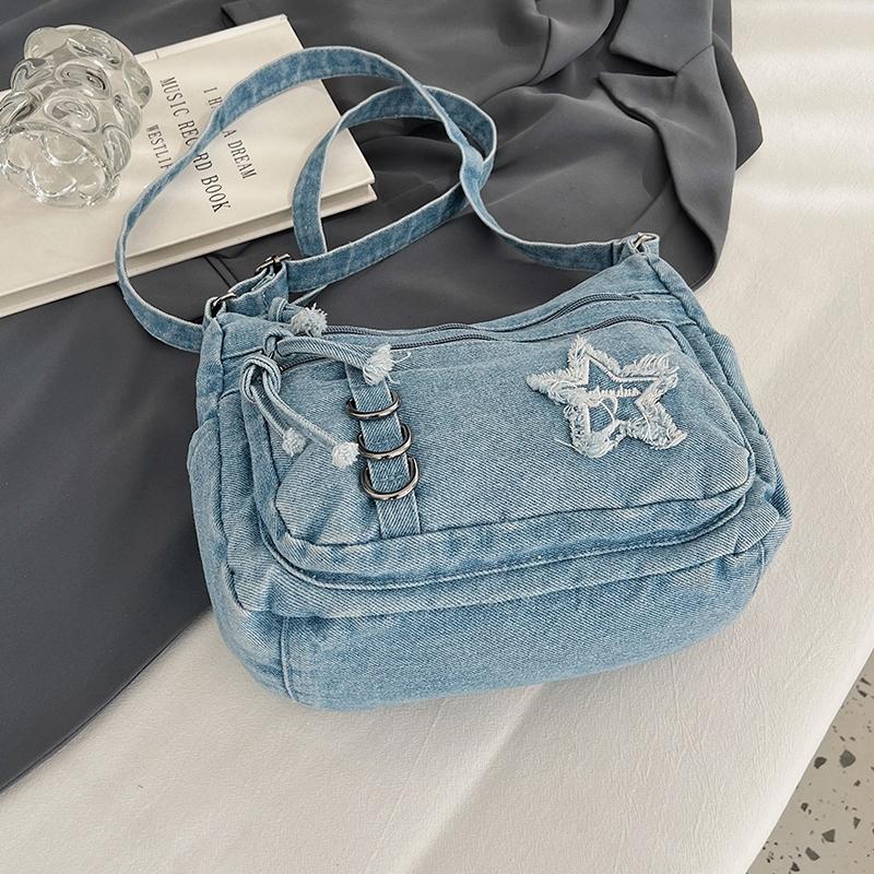Denim Bag Multi-zipper Retro Crossbody Bag Middle-aged Mother Bag
