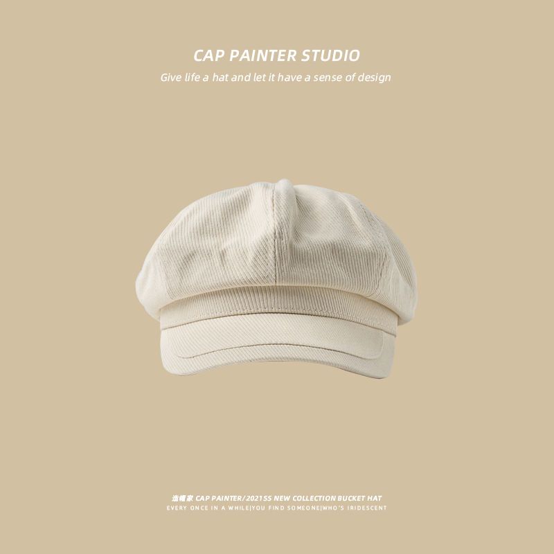 Khaki Beret Cute Summer Girlsolid Color Newsboy Hat College Style Versatile Octagonal Hat