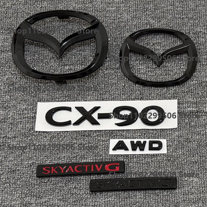 CX-90 Glossy Black ABS Car Front Grille Eemblem Rear Trunk Badge Sticker SKYACTIV G AWD For Mazda CX90 Logo Accessories