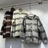 Hooded Striped Medium and Long Large Size Knitted Cardigan Women's Autumn and Winter Loose Lazy Wind Loose Soft Waxy Sweater Jacket Top