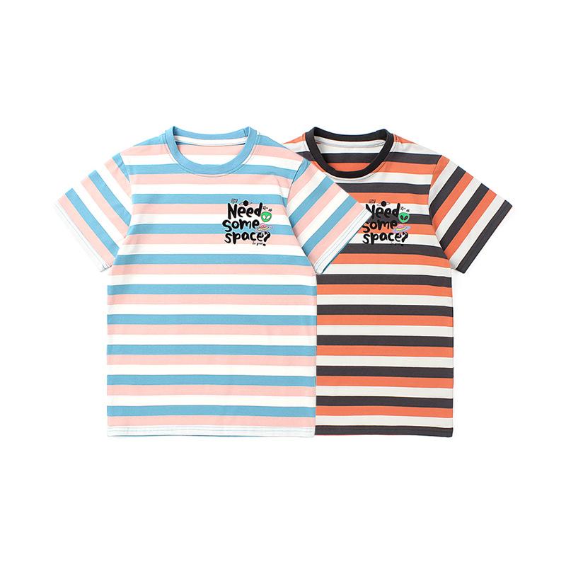 Kız Çocukları İçin Uyumlu Çizgili Kısa Kollu Tişört Çocuk Yazlık Nefes Alabilen Üst Yazılı