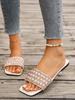 Foreign Trade Flat-bottomed Slippers Women's 2025 Summer New Pearl Rhinestone Outer Wear Square Head Fashion Casual Women's Sandals
