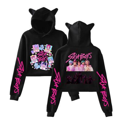 Anime K-Pop Cazadores de Demonios Saja Boys Tops Cortos Sudadera Orejas de Gato Manga Larga Moda para Niñas Sudadera con Capucha