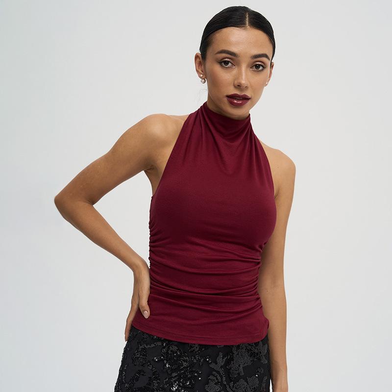 European and American women's clothing summer new solid color halter sexy neck vest T-shirt top
