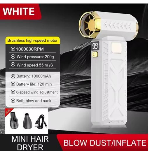 

2026 New 1000000RPM Turbo Jet Blower 2in1 Super Powerful Air Blower Vacuum Dust Cleaner USB Rechargeable 65m/s Violent Blower білий