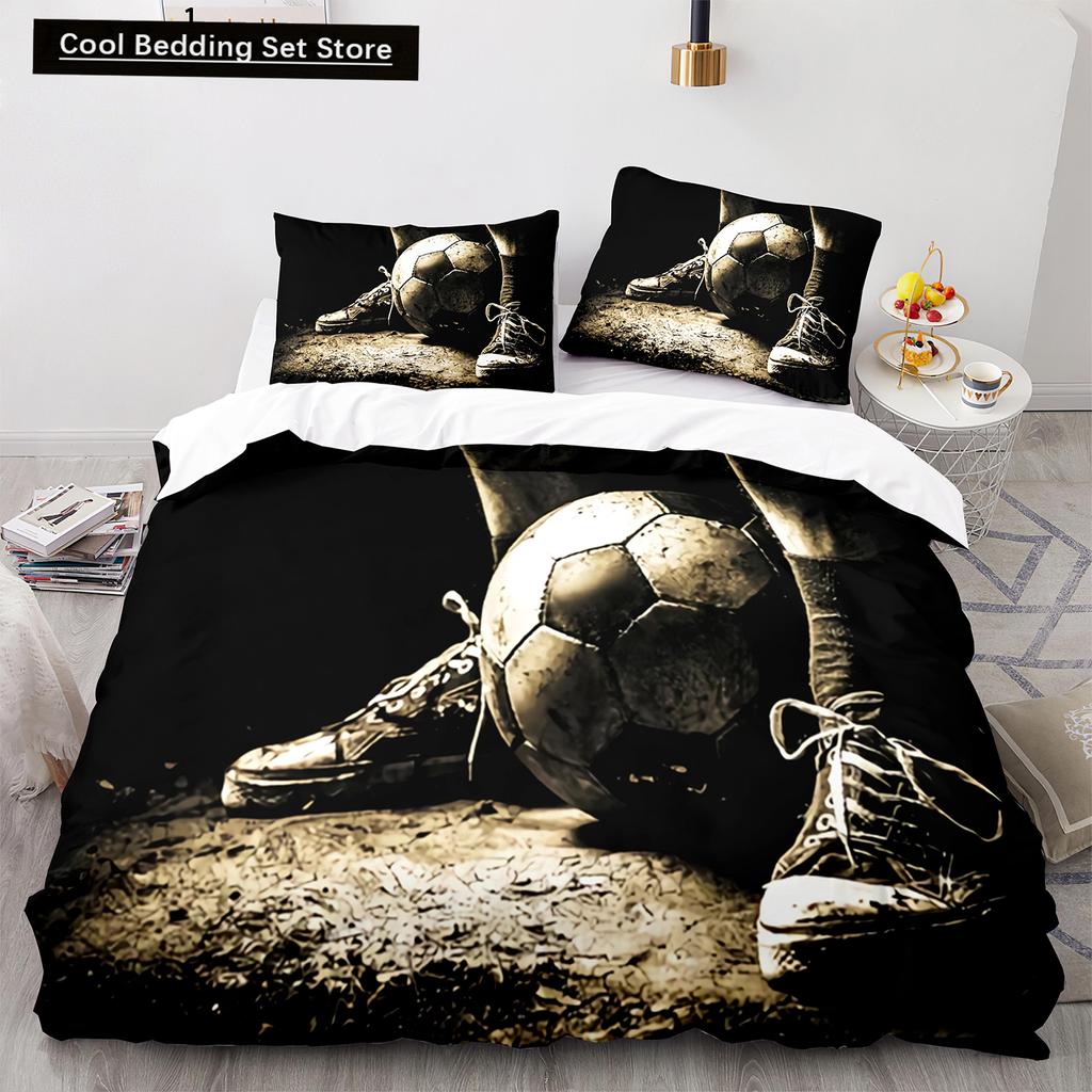 Football King Queen Duvet Cover 3D Soccer Bedding Set for Kids Teens Adult Ball Game Quilt Cover Sport Fans Soft Comforter Cover