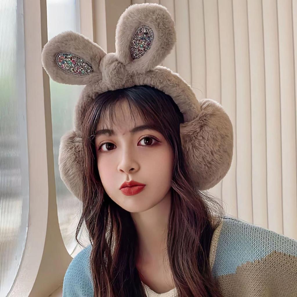 Sequins foldable rabbit ears earmuffs women's thermal earmuffs winter ear wrap ear cover ear warm rabbit ears women