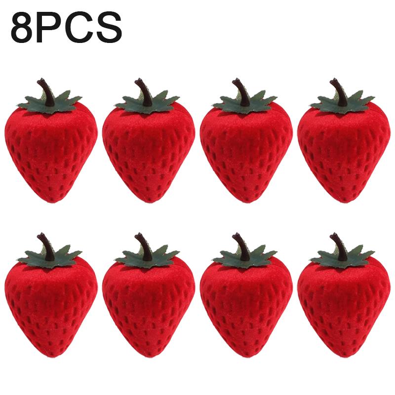 1-8PCS Strawberry Ring Box Flocking Simulation Strawberry Ring Box Creative Gift Jewelry Packaging Box Accessories Storage Box