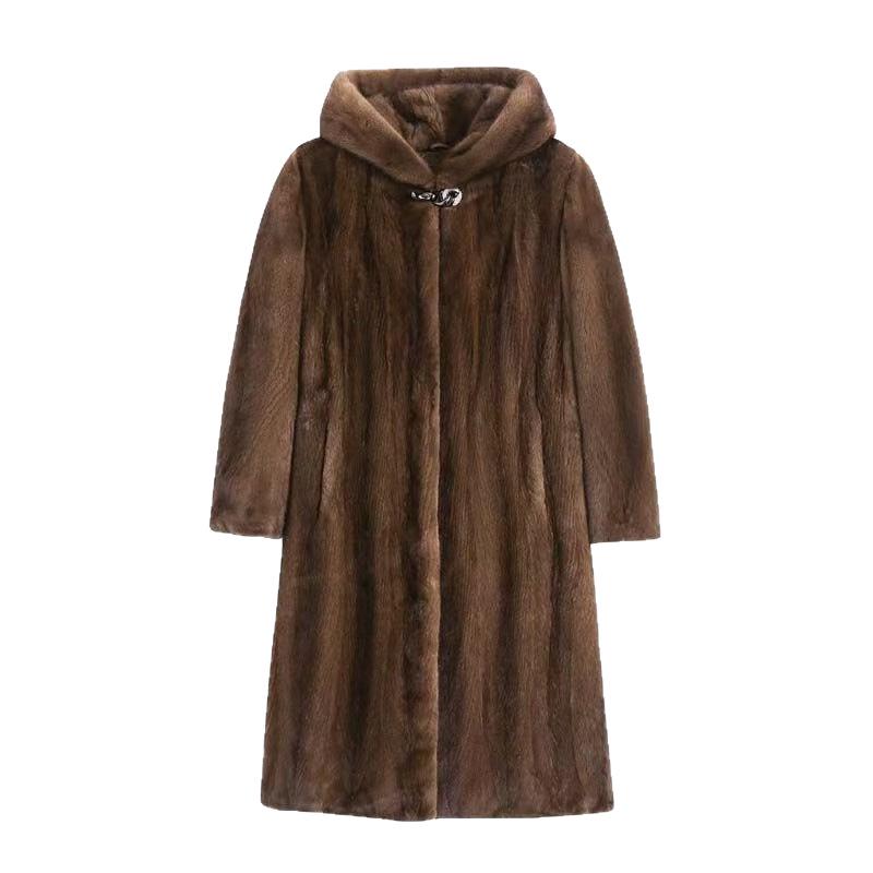 Women's Long Hooded Faux Mink Fur Coat - High-End Thickened Design