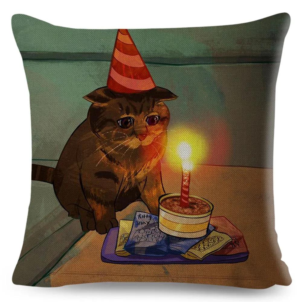 Olejomalba Roztomilá Kočka Povlak na Polštář Dekor Barevný Kreslený Domácí Zvíře Povlak na Polštář Polyesterový Povlak na Polštář na Pohovku Dětský Pokoj