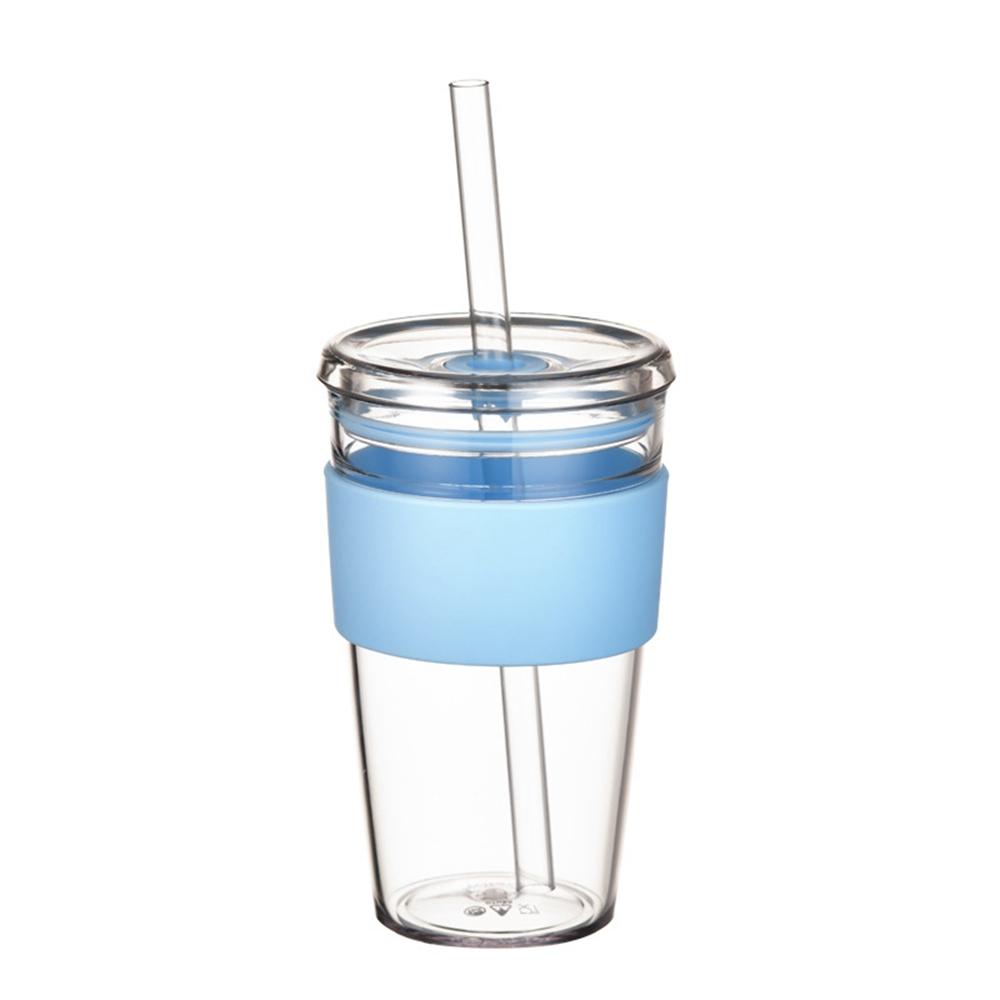 450ml Tritan Straw Cup Water Bottle Coffee Mug with Sleeve Portable Drinkware for Home/Office (No FDA, BPA-Free)