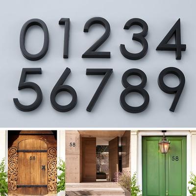 Adhesive Glossy House Number Door Plate Sign Outdoor Hotel-Room Number Black