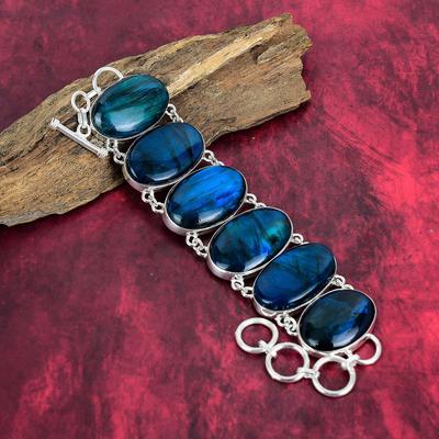 Pulsera de Labradorita Destello Neón, Joyería de Plata de Ley Maciza 925, Hermosa Pulsera Hecha a Mano Último Diseño Joyería de Piedras Preciosas Regalo Para Madre