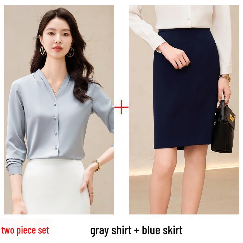 Women's White V-Neck Chiffon Shirt: Formal Spring/Autumn Wear for Interviews and Office.