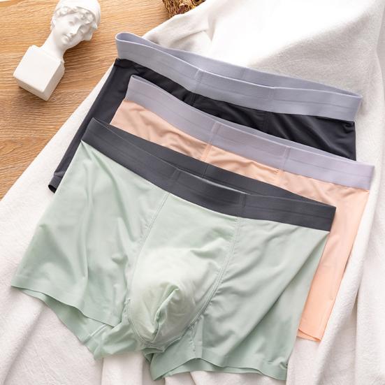 Men Boxer Underwear Mid-rise Elastic Waist U-Convex Shorts Briefs Seamless Ultra-thin Patchwork Color Panties