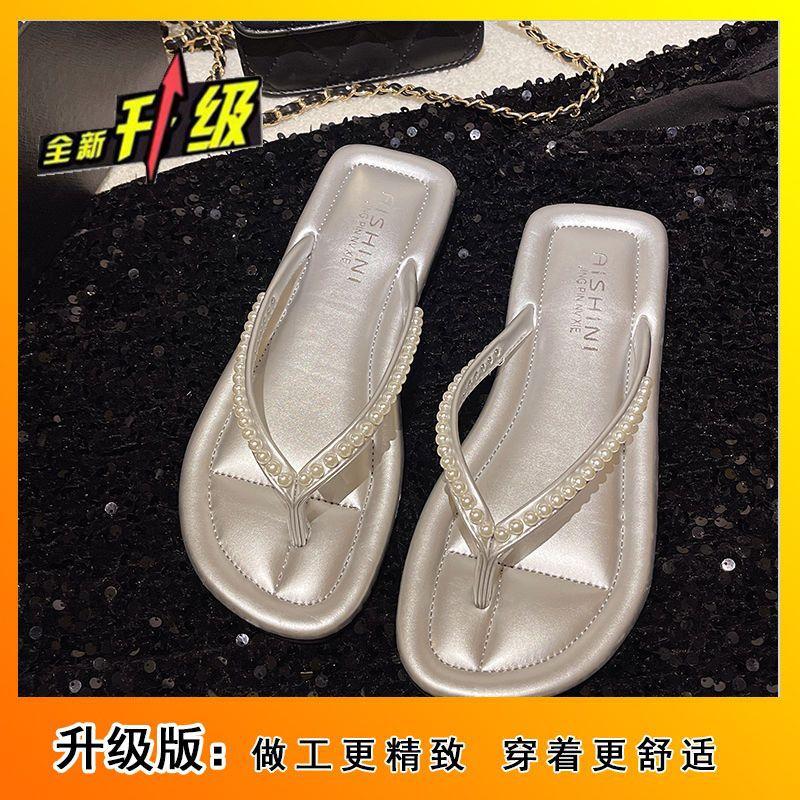 

Корейська версія модних шльопанців на плоскій підошві з перетинкою, жіночі 2024 весна-літо, нові, казкові, вітрозахисні, нековзні, зносостійкі пляжні шльопанці 40