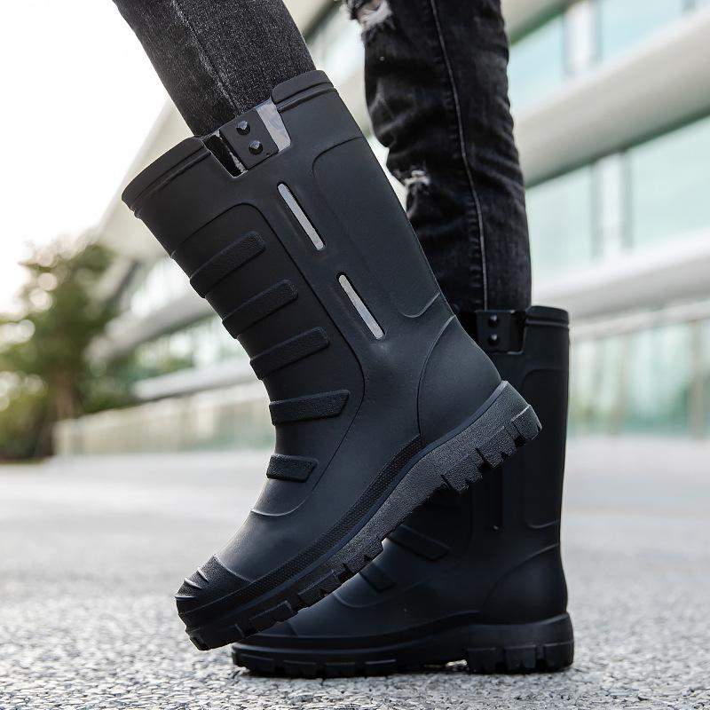 Men's Waterproof Non-Slip High-Top Rubber Rain Boots for Fishing and Car Wash