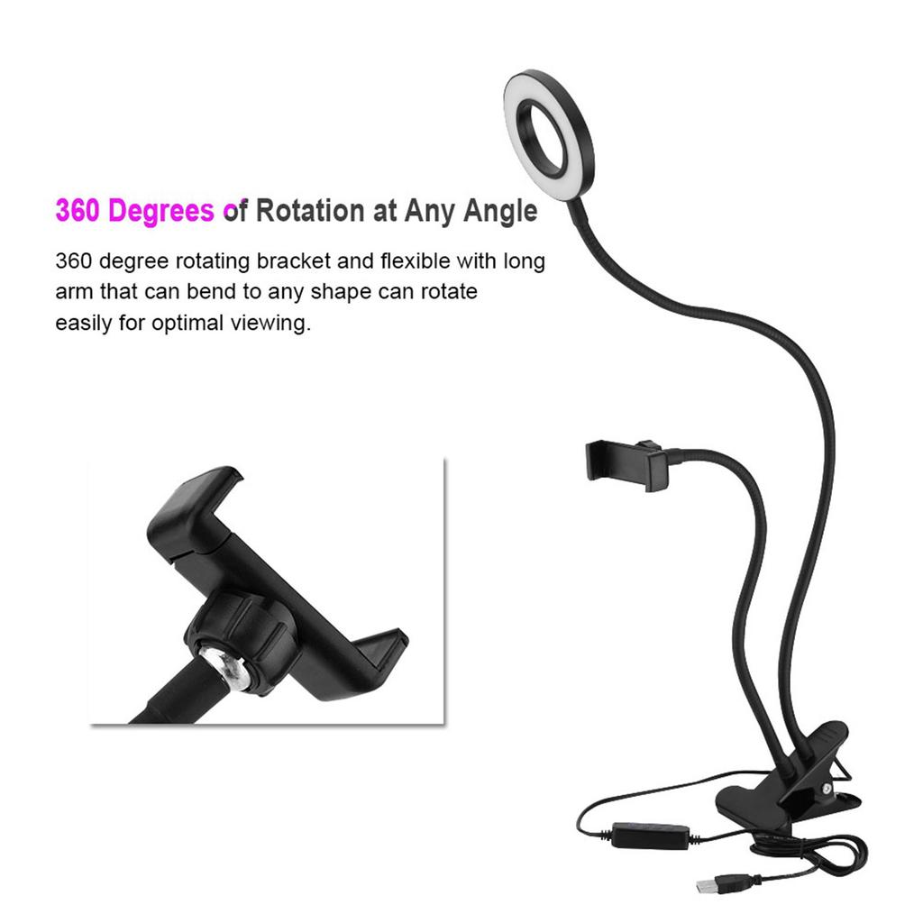 Portable Selfie Ring Light 360 degrees  Long Arm Table Holder LED Fill in Light for Live Stream& Makeup