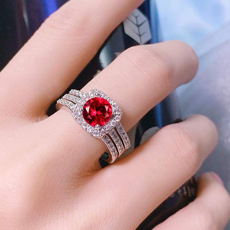 Square zirconium stacked wearing high-end rings, women's men's European and American exquisite three-piece set of noble temperament rings