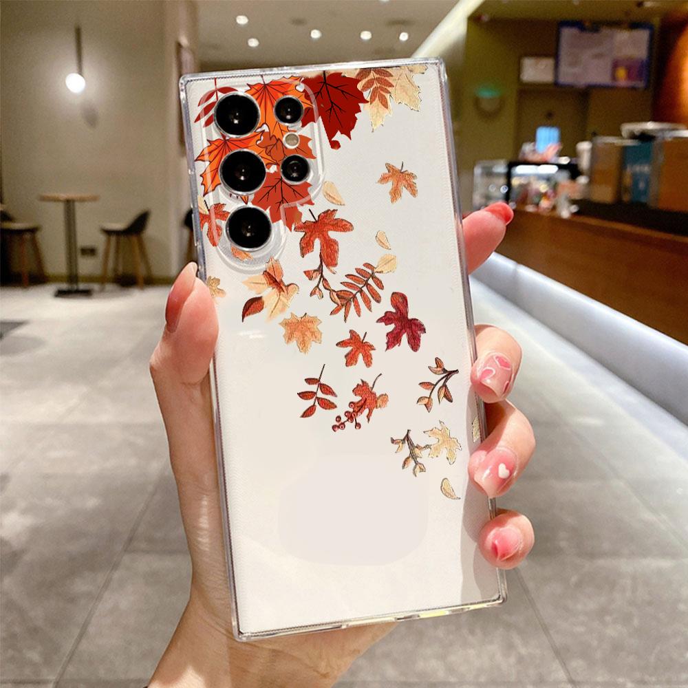 Fashion Yellow Fallen Leaves Case for Samsung Galaxy S24 Ultra S23 S20 Plus S21 FE S22 5G Maple Leaf Transparent Soft Cover Bag