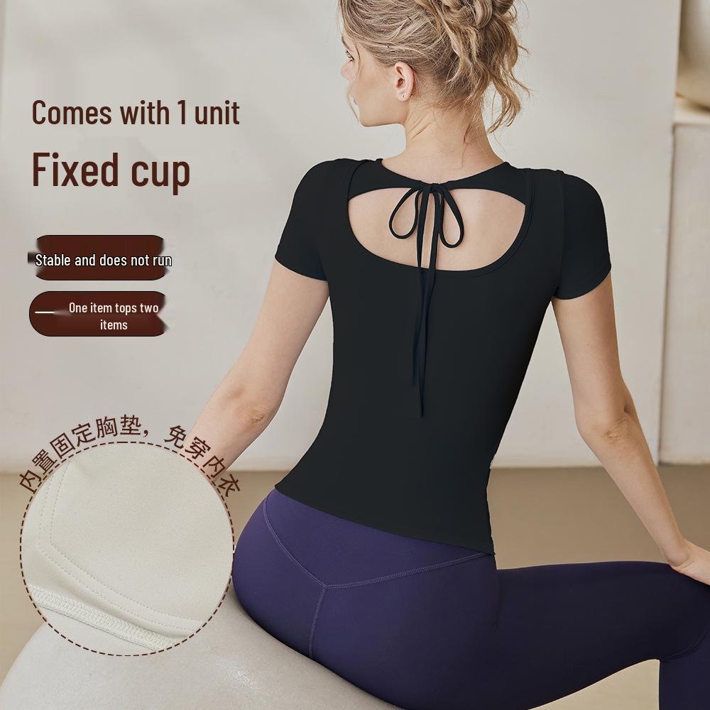 Women's 2026 Quick-Dry Yoga T-Shirt - Breathable, Slim Fit, Short Sleeve, with Chest Pads for Outdoor Fitness.