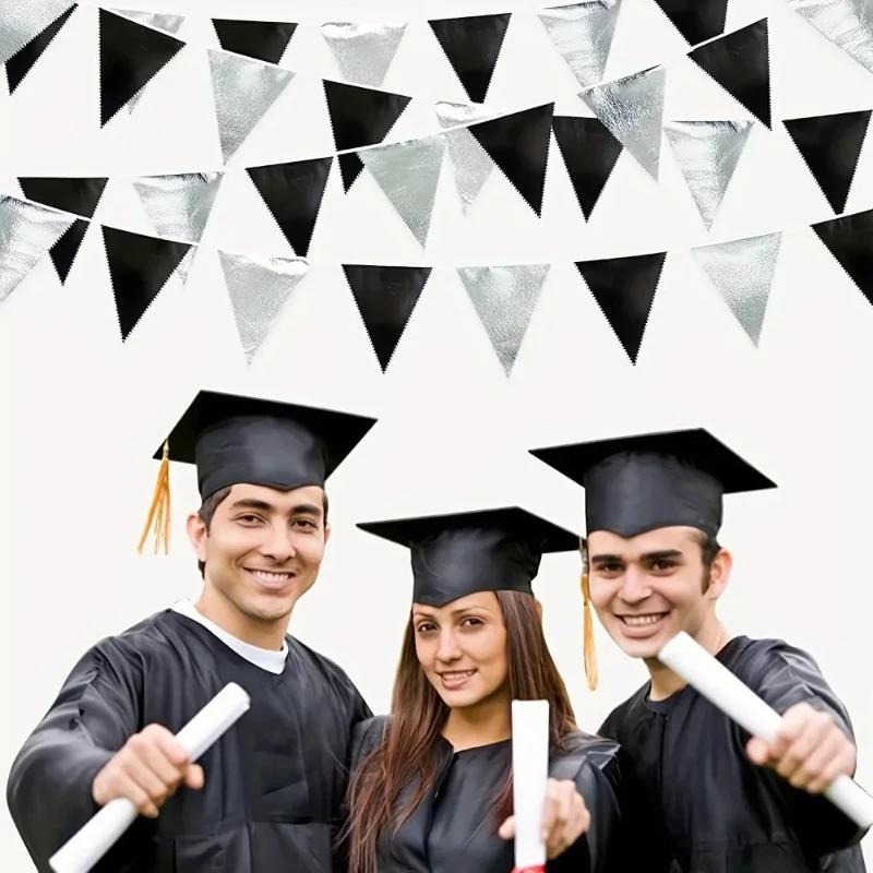 2 PCS Black and White Triangle Flag Plastic Ribbon Birthday Party Supplies Atmosphere Decoration