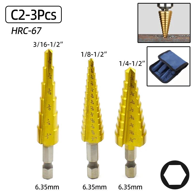 HSS Step Drill Bit Straight Groove Titanium Coated 4-12 4-20 3-12mm Wood Metal Hole Cutter Broca Cone Conical Stage Drill Tools