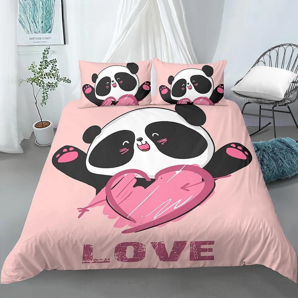 Cartoon Lovely Panda Bedding Set White Bed Linen 3D Print Gift for Kids Girls 2/3pcs Twin Single Queen King Size Duvet Cover Set