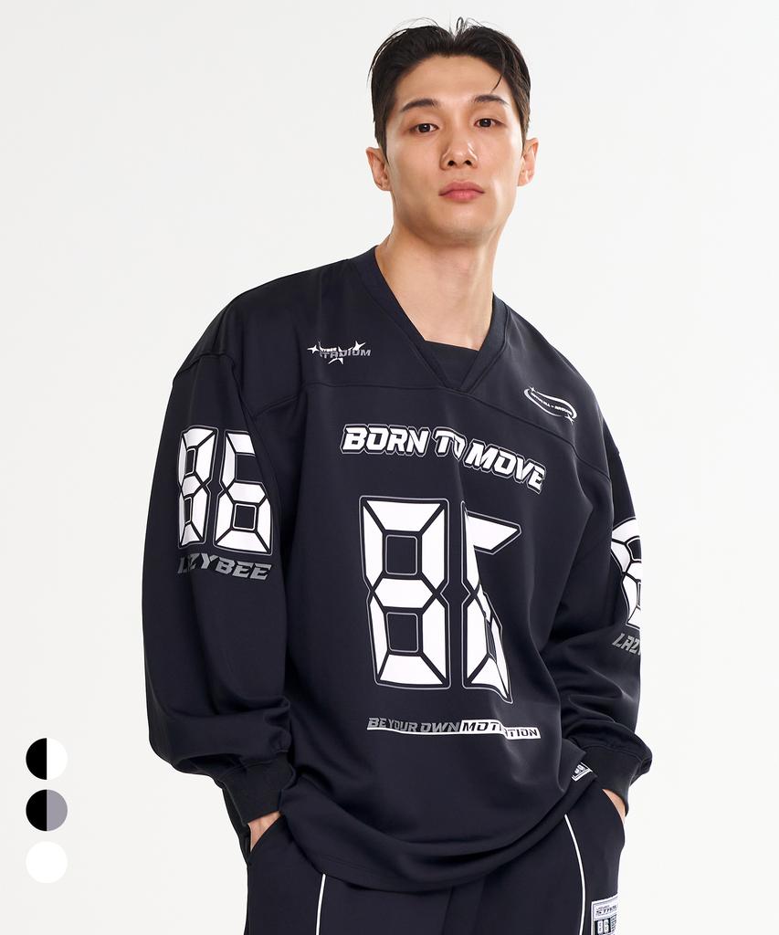 Leijibi Giant Fit Long Sleeve T-Shirt Rugby Jersey Oversized Fit Gym Wear Sweatshirt Running Jersey Block Core M (3 Colors)