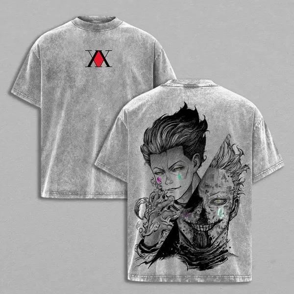 Vintage Washed Japanese Anime HUNTER×HUNTER T-shirt Unisex Clothing Hisoka Gothic T Shirt Short Sleeve Oversized Cotton Tee Tops