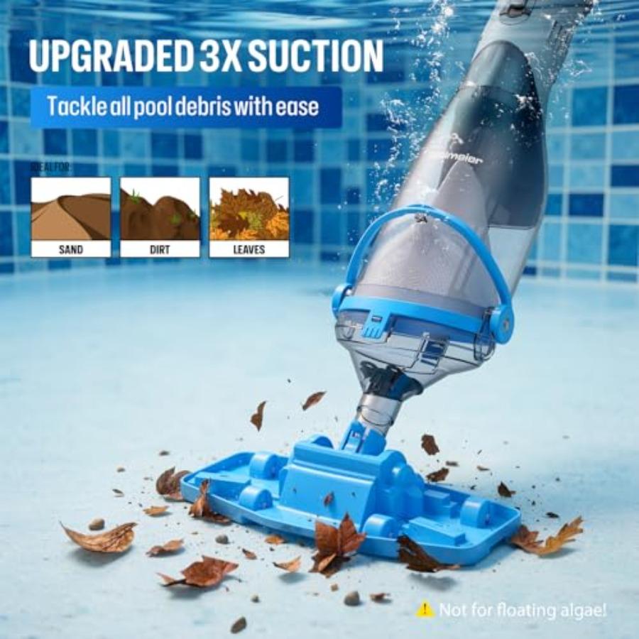 Cordless Handheld Pool Vacuum with Telescopic Pole for Above Ground and Inground Pools Spas Hot Tubs 19 GPM High-Performance Su