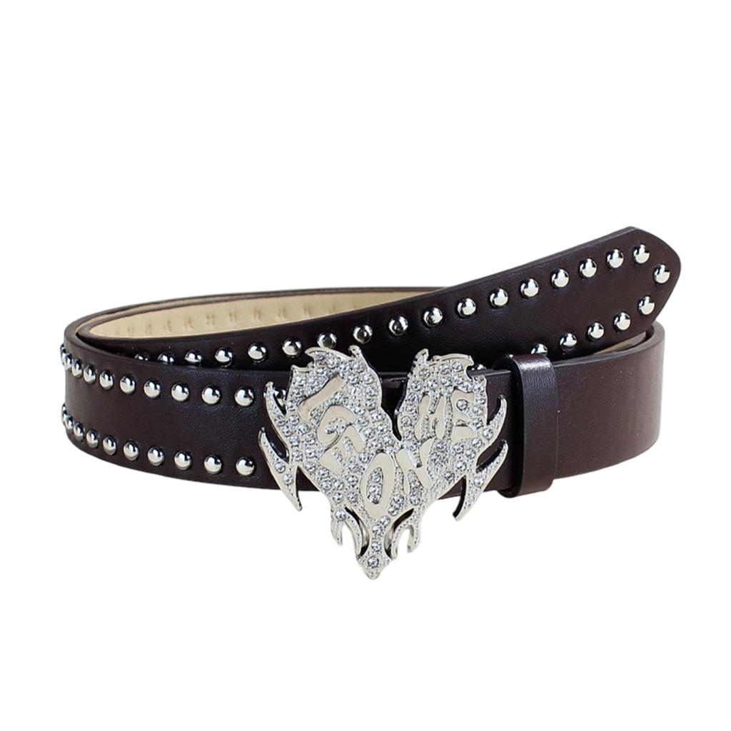 Punk PU Leather Belt with Heart Buckle Rivet Studded Belt for Female Cool Waiststrap for Pants Jeans Simple Waist Decors