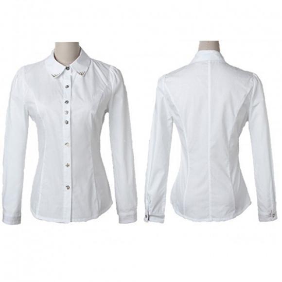 Women Office Career Formal Revit Studded Collar Button Up Blouse OL Shirt Top