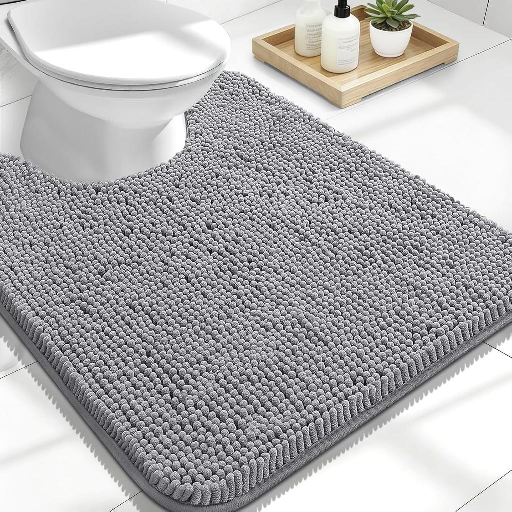 Toilet Mat U-Shaped Bathroom Carpet Bathroom Non-Slip Luxury Chenille Bath Mat U-Shape-Ultra Soft Absorbent Plush Carpet Washable Quick Dry