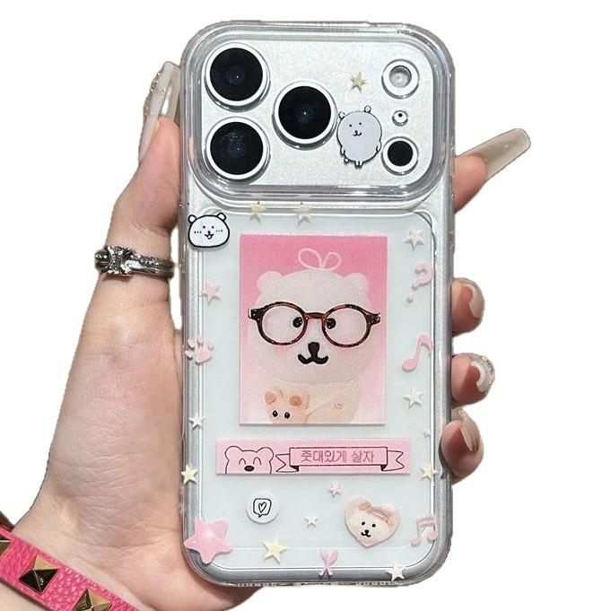 Japan and South Korea fun self-deprecating bear for iPhone17Pro mobile phone case Apple 16 transparent space case 15 soft 14/13