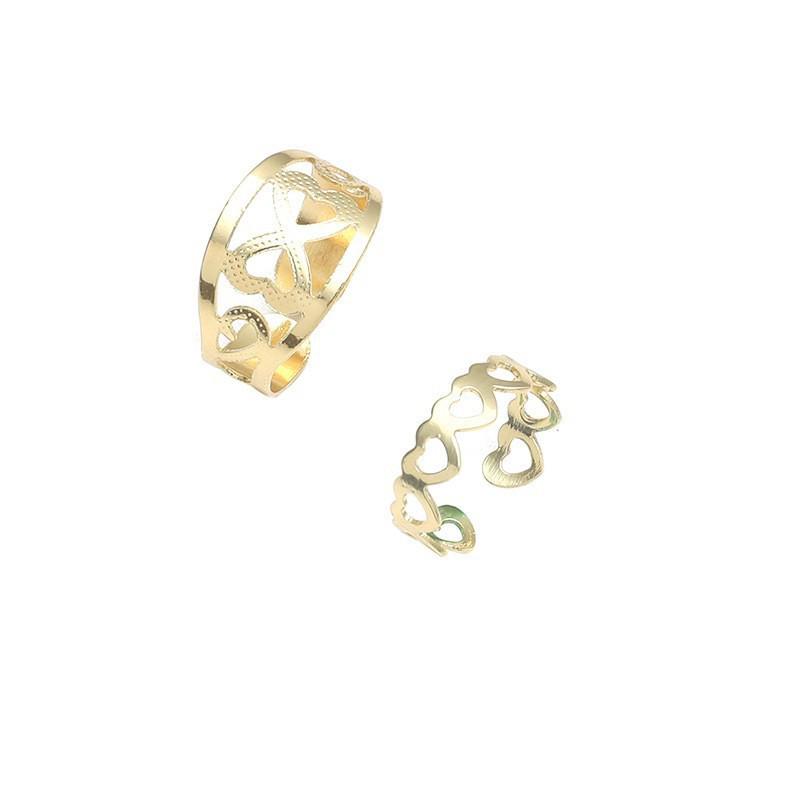 Stylish Geometric Heart Ring Set: 2-Piece Japanese Korean Trend.