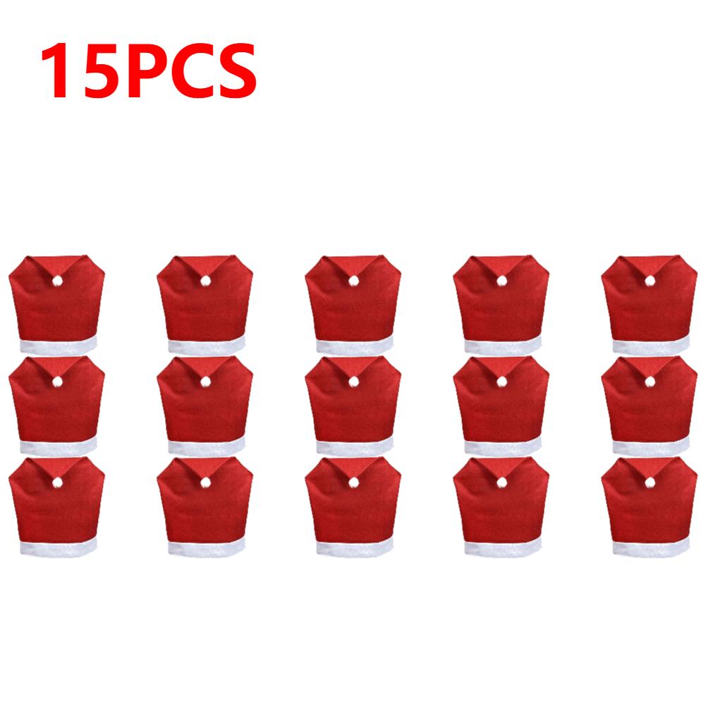 15-1PC Christmas Decorations Xmas Santa Claus Red Hat Chair Back Cover Non-woven Christmas Chair Cover Holiday Party Supplies