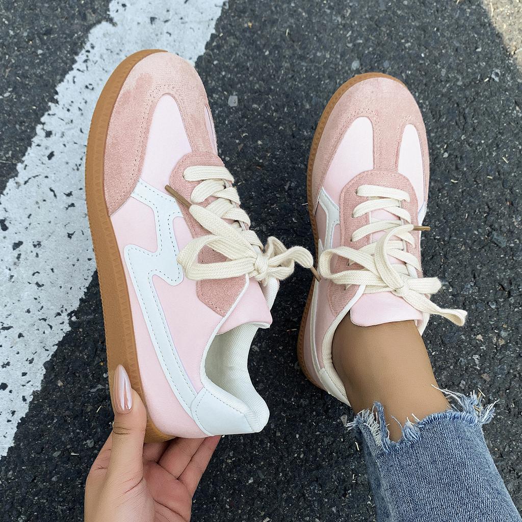 Women Sneakers New Fashion Round Toe Casual Lace Up Shoes for Women Patchwork Retro Outdoor Flat Sneakers Women Zapatos De Mujer