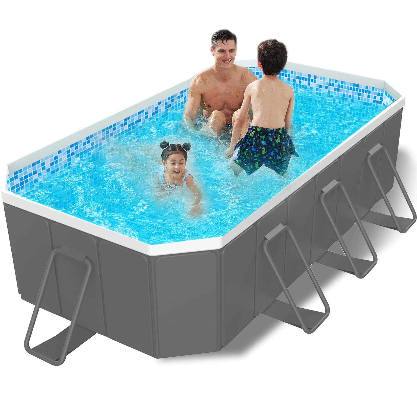 

NAKUJI [Newly Improved Steel Frame, Non-Inflatable] Large Folding Vinyl Pool for Kids and Home Use, No Assembly Required, Easy Storage, Abrasion