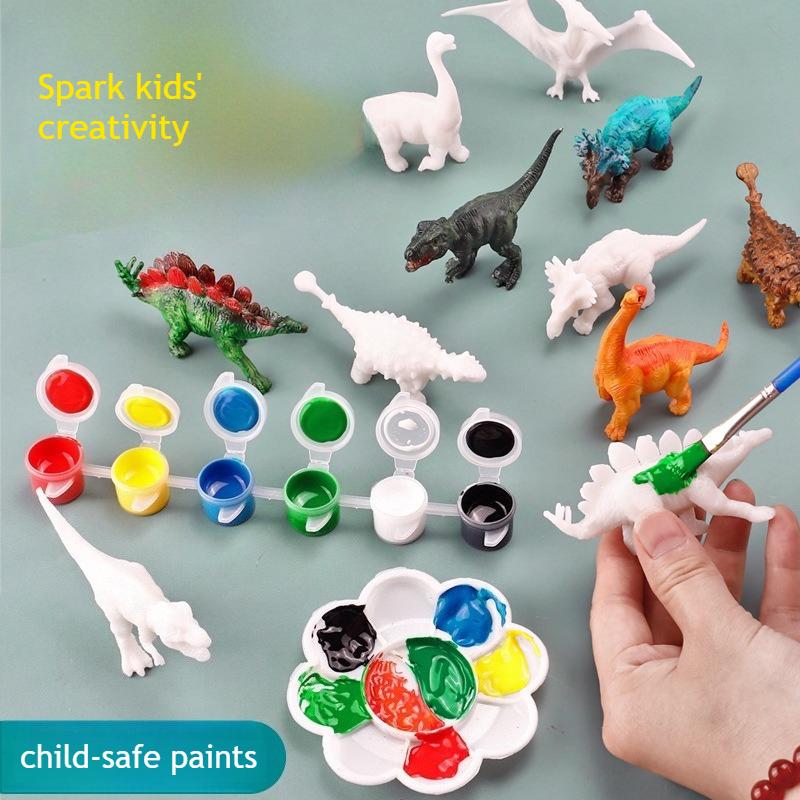 Paint Your Own Dinosaur Kit 8 White Blank Models with Paints Creative DIY Toy for Kids Fun Arts Crafts Educational Gift